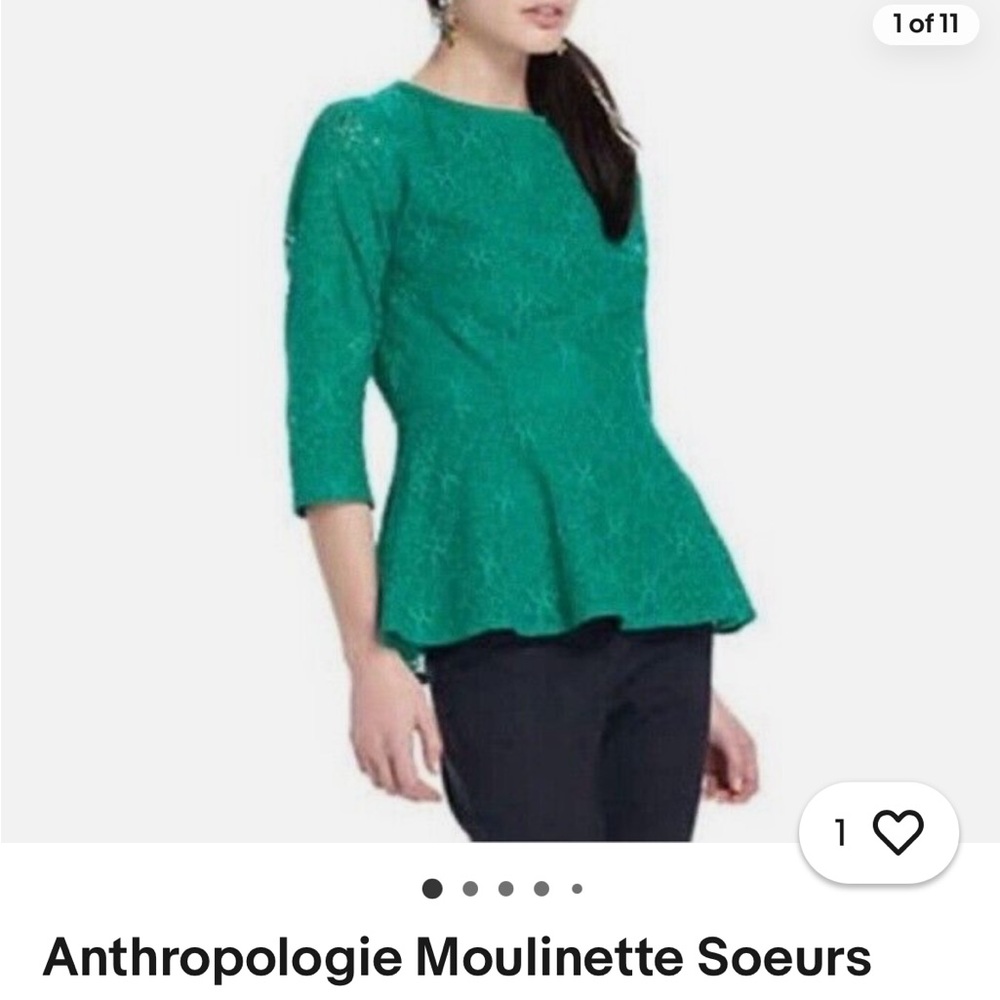 Anthropologie Green Lace Top